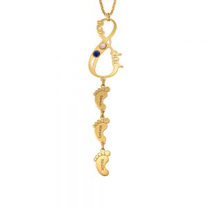 Vertical Infinity Birthstones Necklace With Feet gold