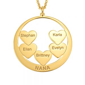Circle Hearts Engraved Nana Necklace gold