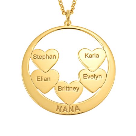 Circle Hearts Nana Necklace with Engraved Names in 18K Gold Plating