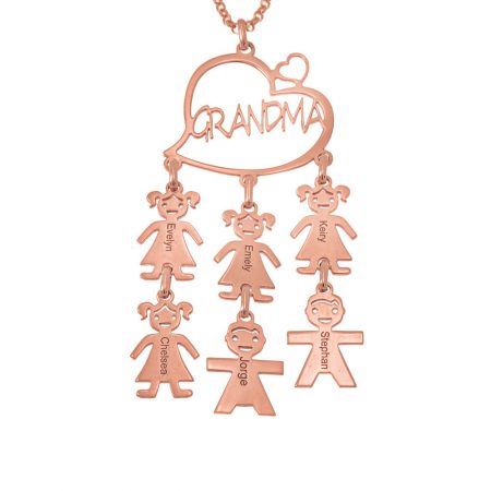 Grandma’s Heart Necklace with Kids in 18K Rose Gold Plating