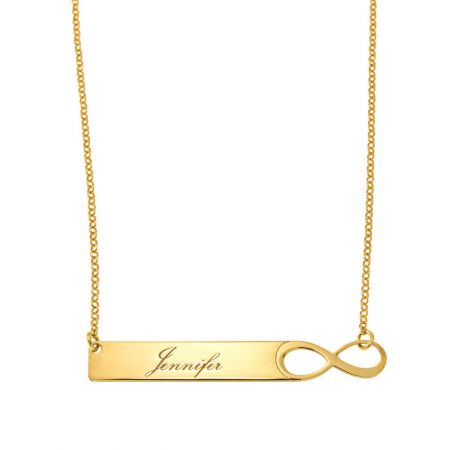 Infinity Bar Necklace with Engraving in 18K Gold Plating