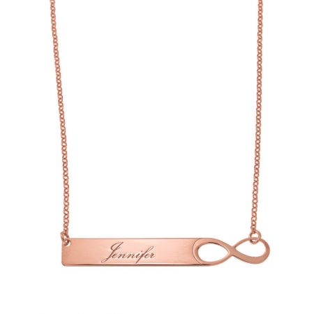 Infinity Bar Necklace with Engraving in 18K Rose Gold Plating