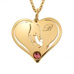 Heart Mother and Baby necklace with Birthstone