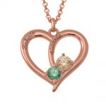 Couples Heart Necklace with 2 Names & Birthstones