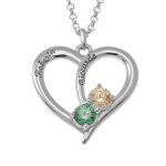 Couples Heart Necklace with 2 Names & Birthstones