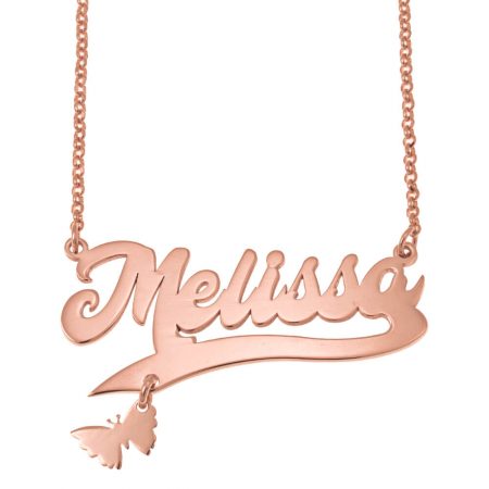 Custom Name Necklace with Butterfly Charm in 18K Rose Gold Plating