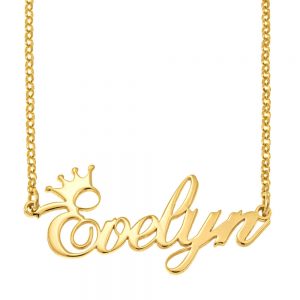 Custom Name Necklace with Crown gold