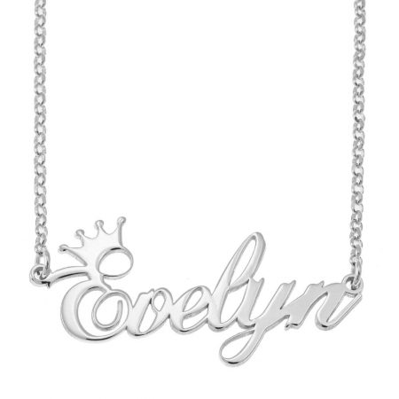 Cursive Name Necklace with Crown in 925 Sterling Silver