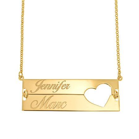 Bars Couples Necklace with Heart in 18K Gold Plating
