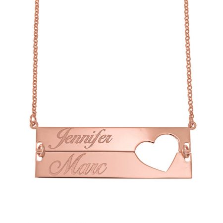 Bars Couples Necklace with Heart in 18K Rose Gold Plating
