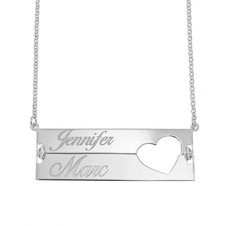 Bars Couples Necklace with Heart in 925 Sterling Silver