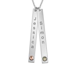 Double Vertical Bar Name Necklace with Birthstone