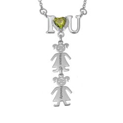 I♥U Birthstone Heart Necklace with Kids Charms