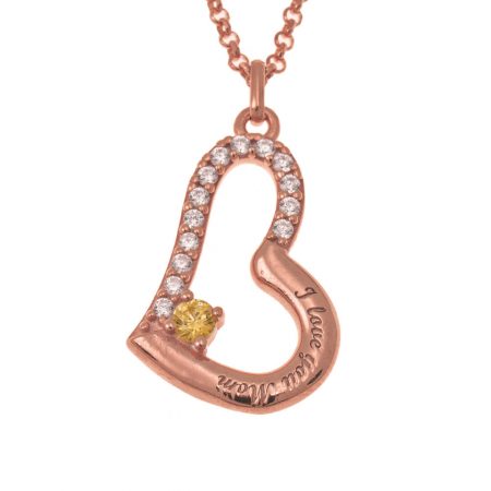 I Love You Mom Necklace with Birthstone in 18K Rose Gold Plating