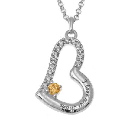I Love You Mom Necklace with Birthstone in 925 Sterling Silver