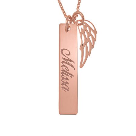 Memorial Angel Wing Necklace with Bar in 18K Rose Gold Plating