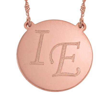 Disc Necklace with Two Initials in 18K Rose Gold Plating