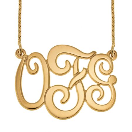 Three Initial Monogram Necklace in 18K Gold Plating
