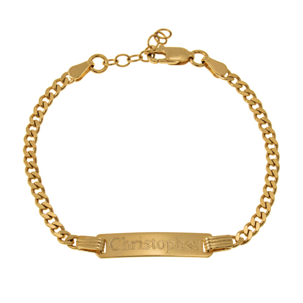 18K Yellow Gold Personalized Bar Bracelet Custom Name Date 
