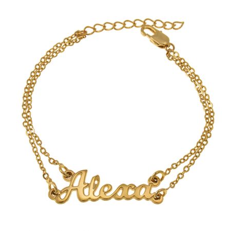 Cut Out Name Double Chain Bracelet in 18K Gold Plating