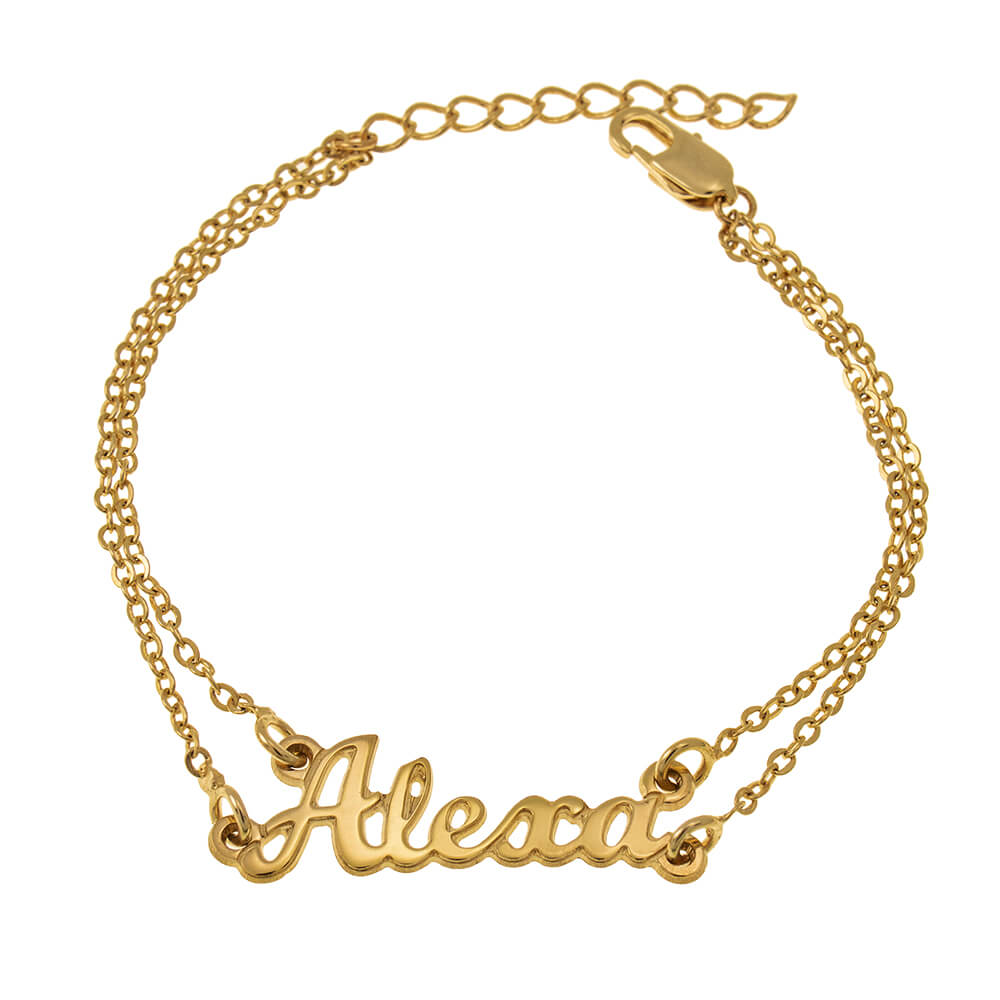 Cut Out Name Double Chain Bracelet gold