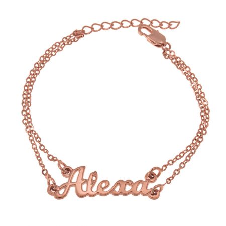 Cut Out Name Double Chain Bracelet in 18K Rose Gold Plating