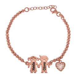 Engraved Children Bead Bracelet with Inlay Heart