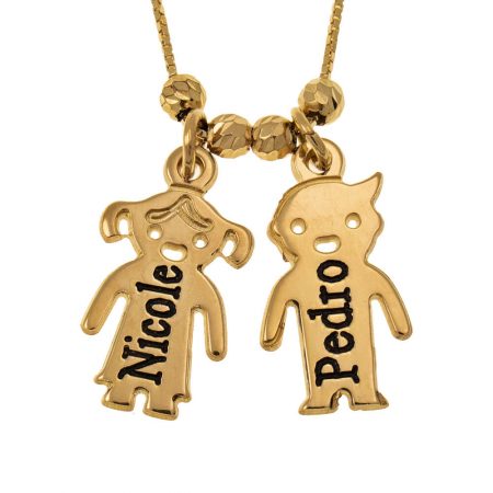 Engraved Children's Charms Necklace in 18K Gold Plating