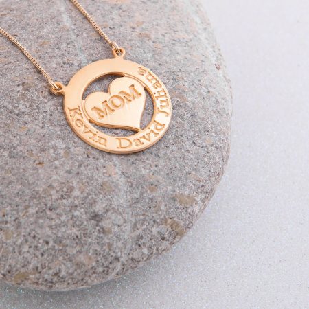 Engraved Circle Mom Necklace with Heart-3