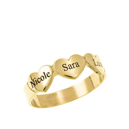 Engraved Hearts & Names Ring in 18K Gold Plating