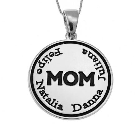 Engraved Mom Disc Necklace in 925 Sterling Silver