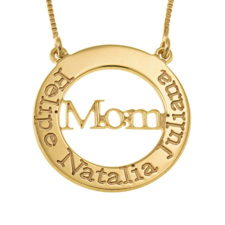 Engraved Mom Hollow Circle Necklace in 18K Gold Plating