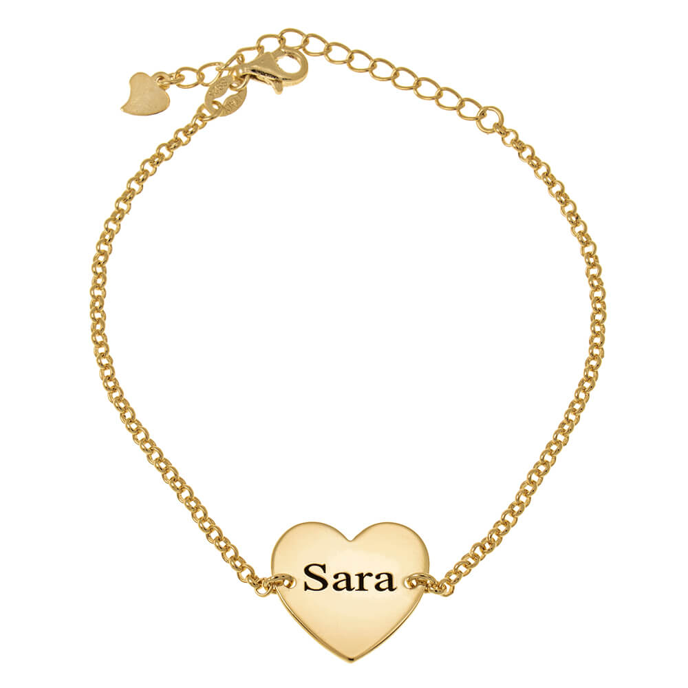 Heart Name Bead Bracelet in 18k Gold Plating | JOYAMO - Personalized Jewelry