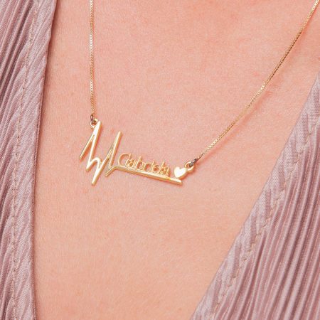 Engraved Heartbeat Name Necklace with Heart-2