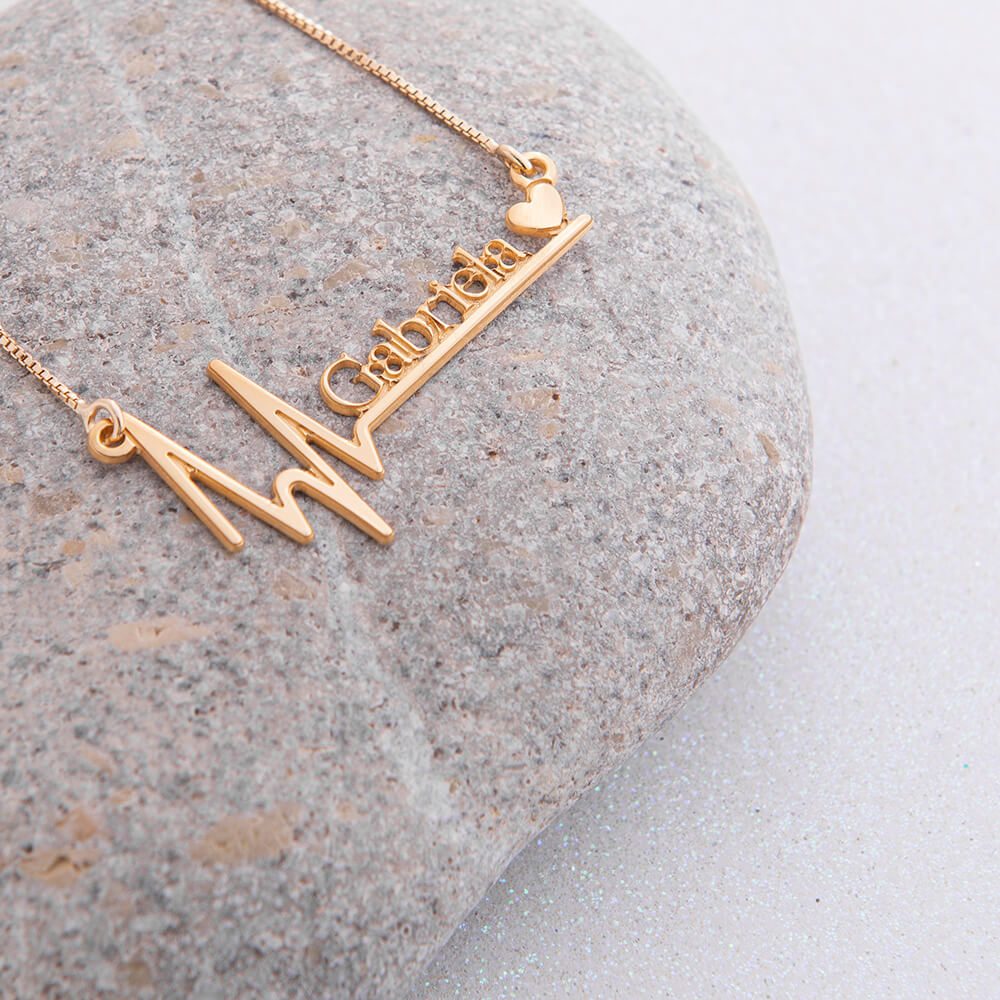 Engraved Heartbeat Name Necklace with Heart-3