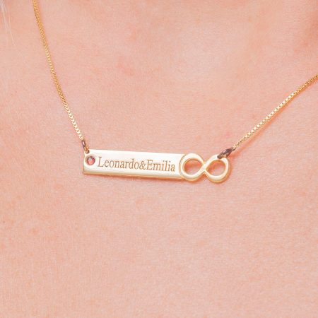 Infinity Bar Necklace with Engraving and Birthstone-2