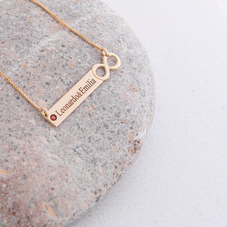 Infinity Bar Necklace with Engraving and Birthstone-3