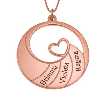 3 Name Necklace with Spiral in 18K Rose Gold Plating