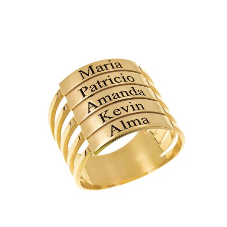Five Stackable Name Ring in 18K Gold Plating