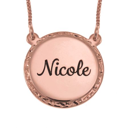 Engraved Name Disc Necklace in 18K Rose Gold Plating
