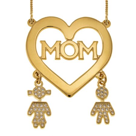 Mom Heart Necklace With Inlay Kids in 18K Gold Plating