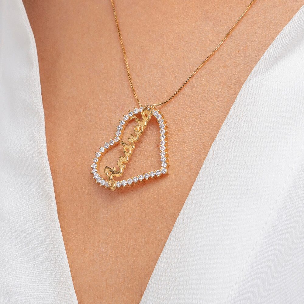 Heart Name necklace with CZ-2