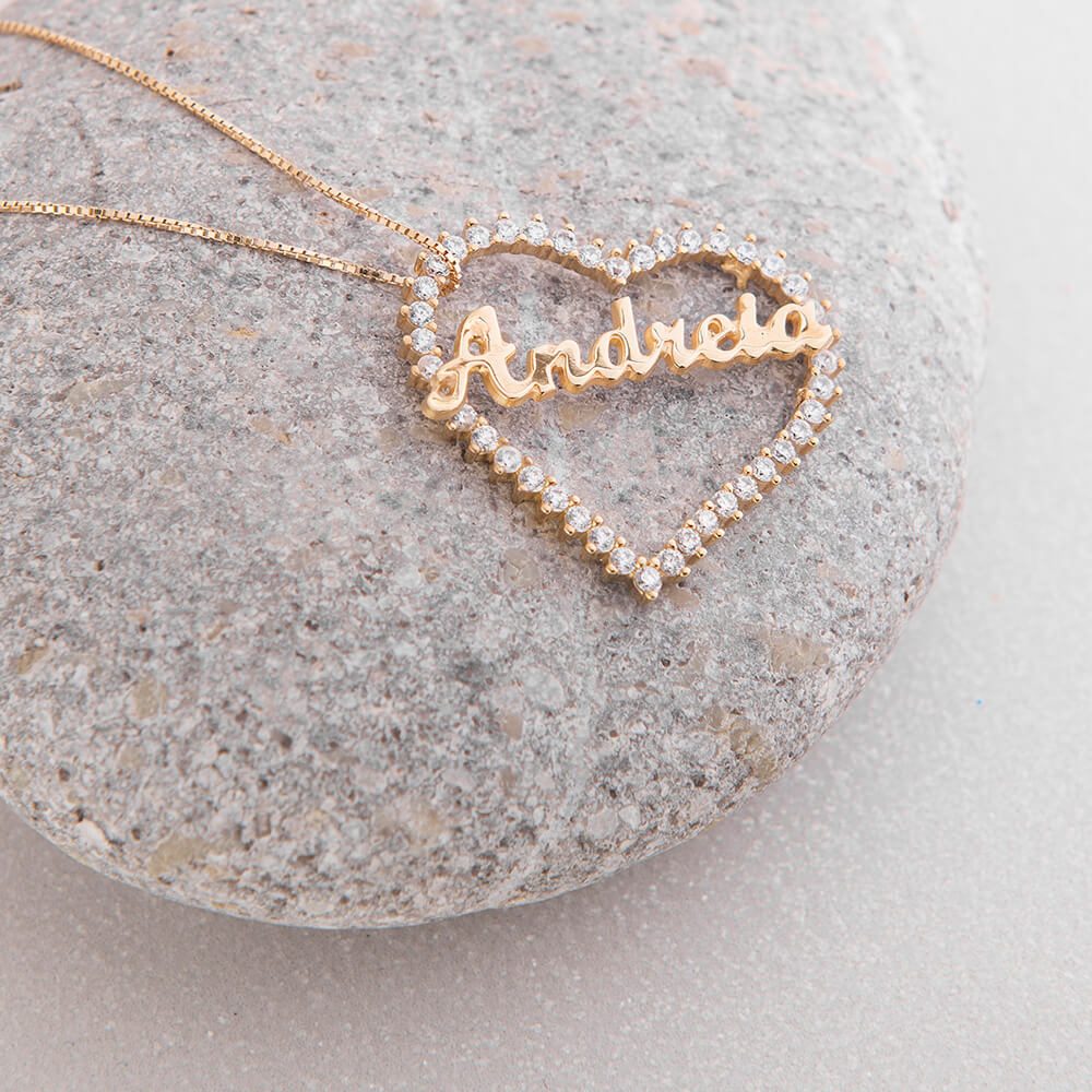 Heart Name necklace with CZ-3
