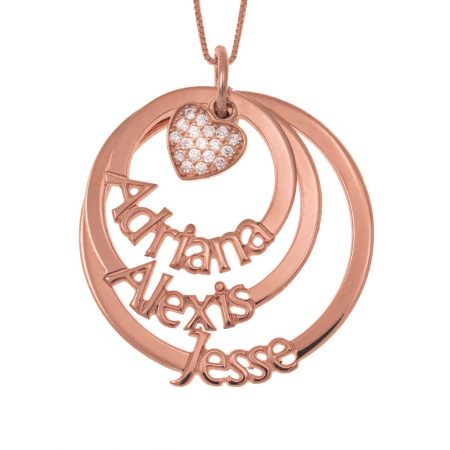Layered Discs Necklace With Heart in 18K Rose Gold Plating