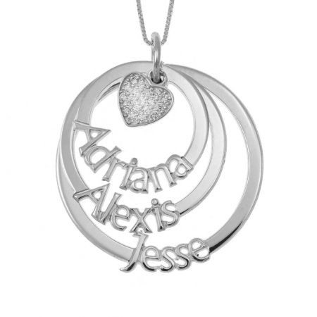 Layered Discs Necklace With Heart in 925 Sterling Silver