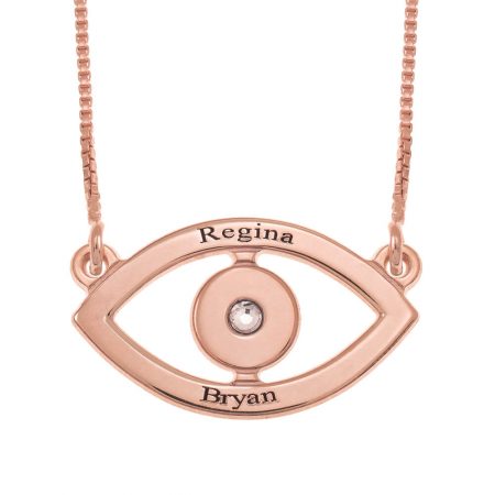 Personalized Evil Eye Two Names Necklace in 18K Rose Gold Plating