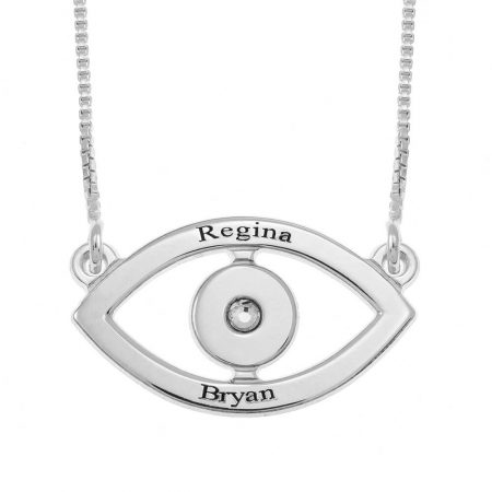 Personalized Evil Eye Two Names Necklace in 925 Sterling Silver