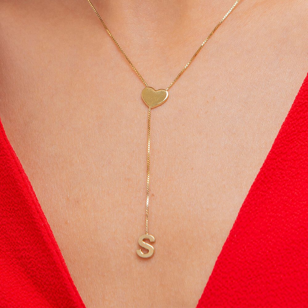 Personalized Falling Letter with Dainty Heart Necklace-2
