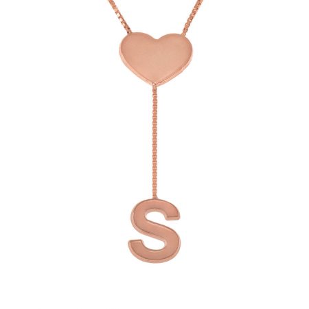 Personalized Falling Letter with Dainty Heart Necklace in 18K Rose Gold Plating