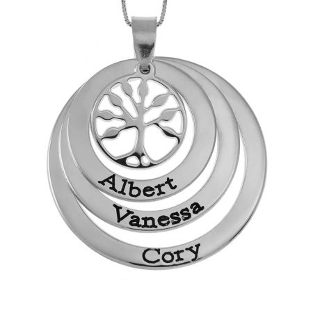 Layers Discs Necklace With Tree Of Life in 925 Sterling Silver